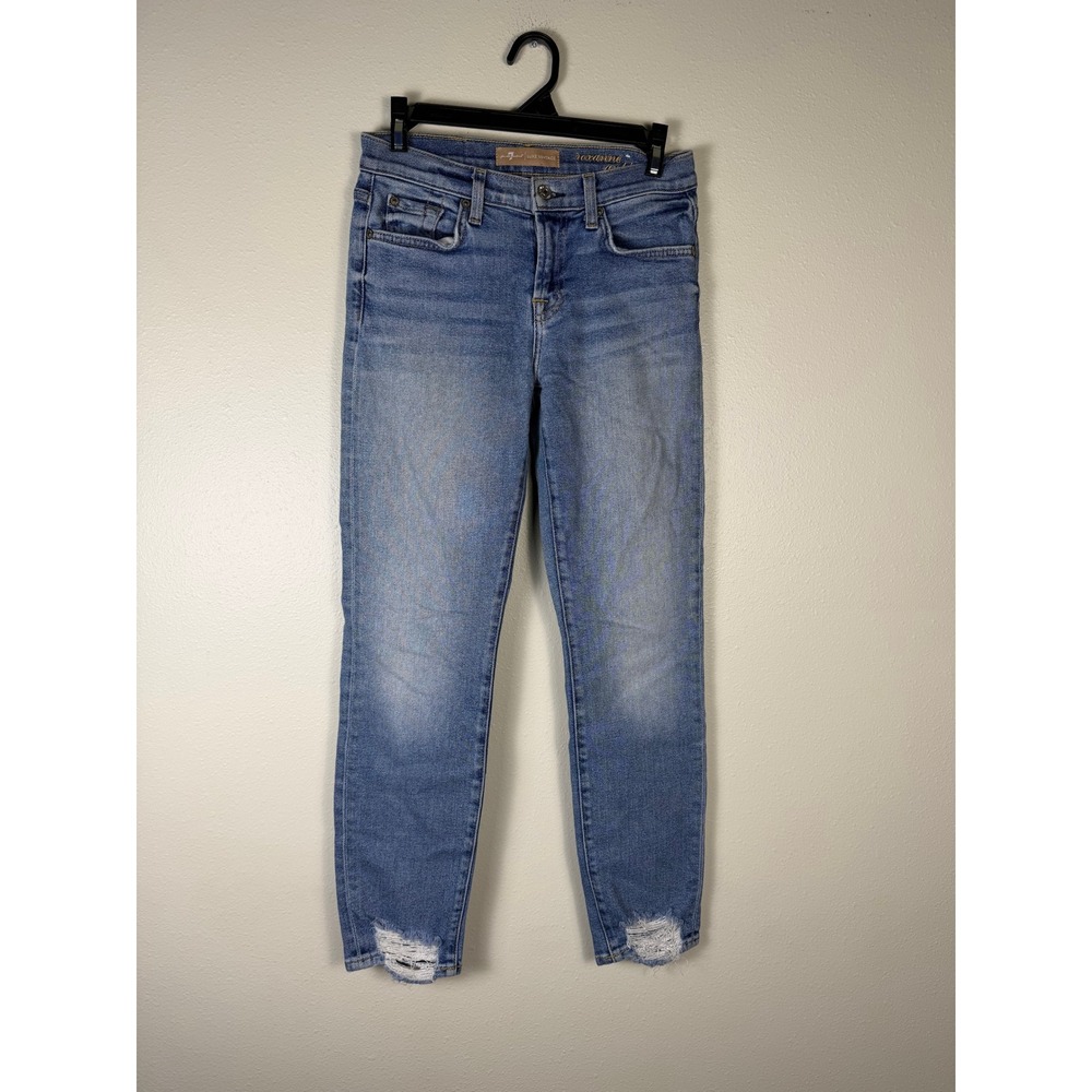 7 FOR ALL MANKIND Roxanne Ankle Designer Denim Jean Women 25 Blue Distressed Hem